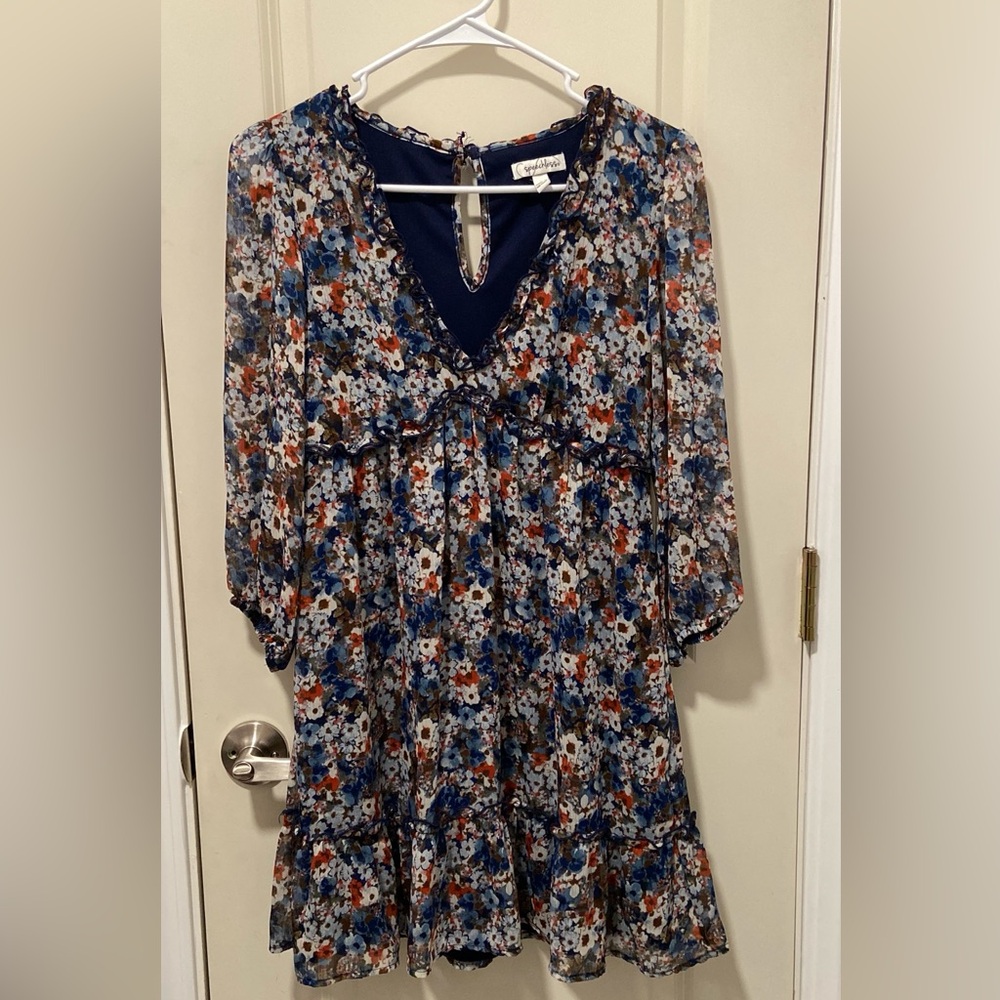 Speechless Blue and White Ruffled Tunic Dress